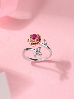 Ornate Jewels - 925 Silver 18K Rose Gold Plated Ruby Adjustable Ring Valentine Gift Multi-Color