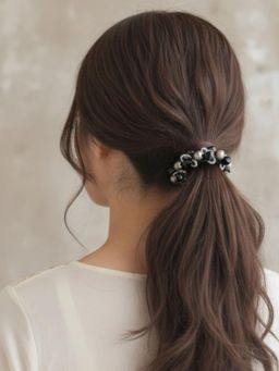 Accessher - Black Pearl Beaded Scrunchie Black