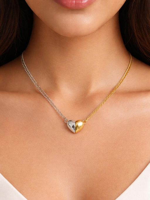 ToniQ Dual-Toned Heart Pendant Necklace