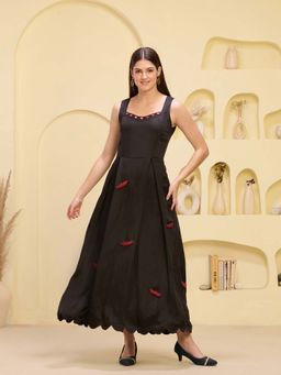 First Resort by Ramola Bachchan - Red Boat Applique Mirror Work Ankle Length Dress