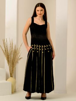 First Resort by Ramola Bachchan - Beige Embellished and Mirror Hand Embroidered Maxi Dress