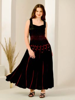 First Resort by Ramola Bachchan - Red Embellished and Mirror Hand Embroidered Maxi Dress