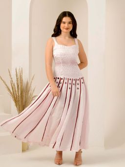First Resort by Ramola Bachchan - Pink Embellished and Mirror Hand Embroidered Maxi Dress