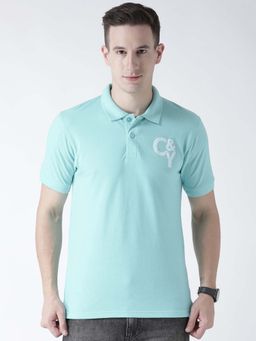 Club York - Men Blue Solid Polo Collar T-Shirt