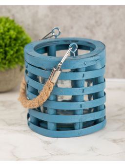 Voncasa - Lantern Wood Chip Candle Holder - Blue