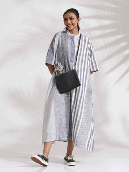 trueBrowns - Off-White Cotton Multi Strips Dress