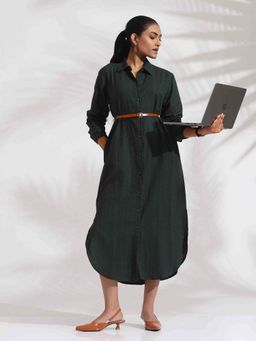 trueBrowns - Green Cotton Shirt Dress