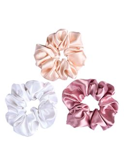 OOMPH - White, Pink and Beige Satin Silk Scrunchy Rubber Band Hair Tie