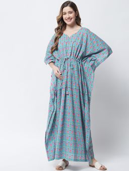 AUJJESSA - Grey Multi Cotton Printed Maternity Feeding Kaftan