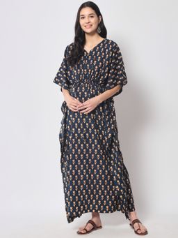 AUJJESSA - Bottle Green Cotton Printed Maternity Feeding Kaftan