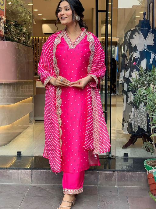 BLACK SCISSOR Printed Kurta With Pant & Dupatta -Pink (Set of 3)