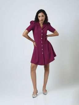 Jaey - Wine Panel Button Detail Mini Dress