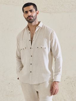 MR BUTTON - Beige Men Solid Collar Neck Casual Shirt