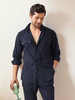 MR BUTTON - Navy Blue Men Opaque Casual Shirt