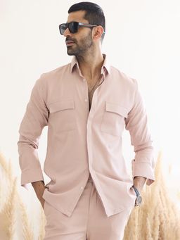 MR BUTTON - Light Pink Men Solid Collar Neck Casual Shirt
