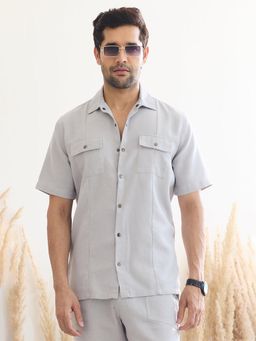 MR BUTTON - Grey Men Solid Collar Neck Casual Shirt