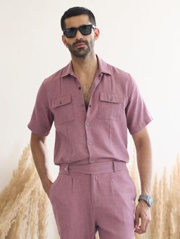 MR BUTTON - Pink Men Solid Cuban Collar Casual Shirt