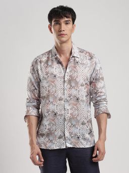MR BUTTON - Men Floral Printed Collar Neck Casual Shirt