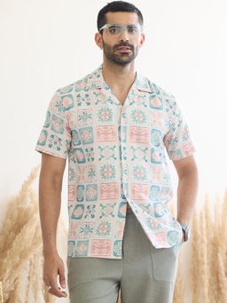 MR BUTTON - Men Printed Cuban Collar Casual Shirt