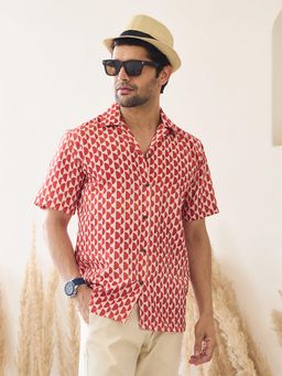 MR BUTTON - Men Geometric Printed Collar Neck Casual Shirt