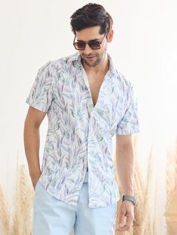 MR BUTTON - Men Slim Fit Floral Printed Collar Neck Casual Shirt