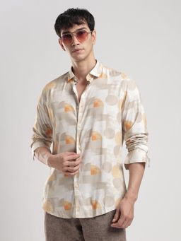 MR BUTTON - Men Abstract Printed Collar Neck Casual Shirt