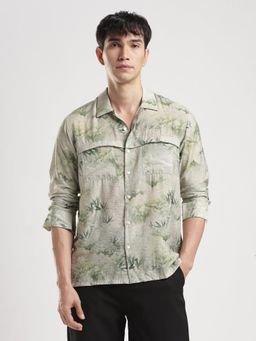 MR BUTTON - Men Floral Printed Spread Collar Casual Shirt