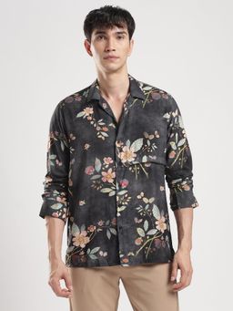 MR BUTTON - Men Floral Printed Cuban Collar Casual Shirt