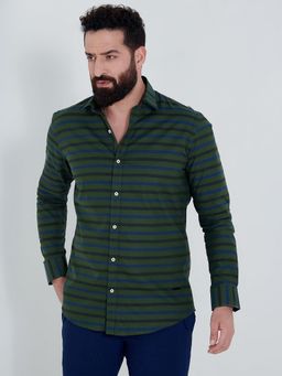 MR BUTTON - Men Green Amd Blue Slim Fit Stripes Cotton Casual Shirt