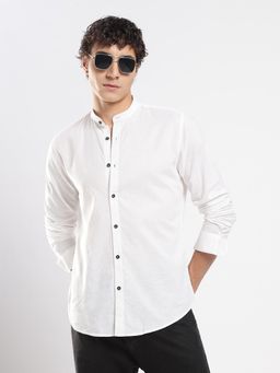 MR BUTTON - Men White Smart Slim Fit Cotton Linen Casual Shirt
