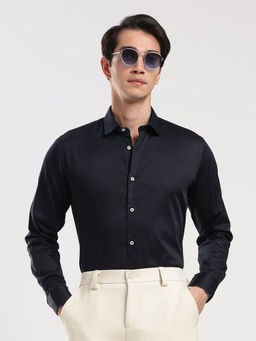 MR BUTTON - Men Blue Smart Slim Fit Cotton Casual Shirt
