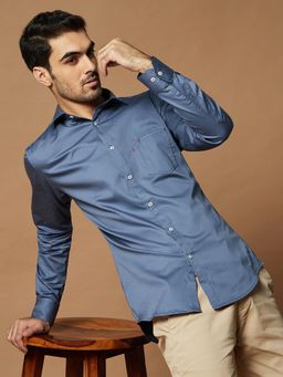 MR BUTTON - Men Blue Smart Slim Fit Casual Shirt