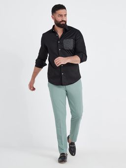 MR BUTTON - Men Black Slim Fit Casual Shirt