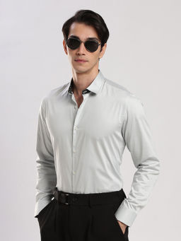MR BUTTON - Men Grey Slim Fit Casual Shirt