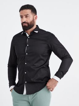 MR BUTTON - Men Black Cotton Slim Fit Casual Shirt