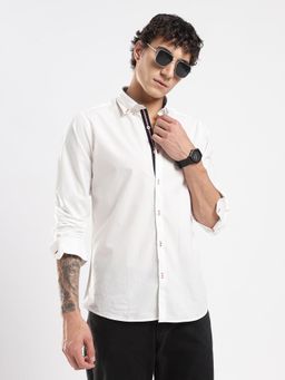 MR BUTTON - Men White Slim Fit Casual Shirt