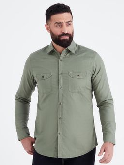 MR BUTTON - Men Olive Slim Fit Casual Shirt