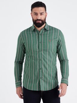 MR BUTTON - Men Green Slim Fit Striped Casual Shirt