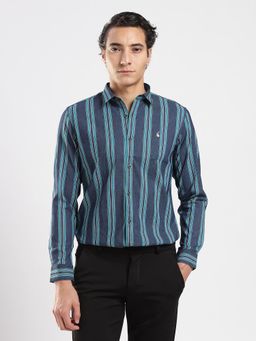 MR BUTTON - Men Blue Slim Fit Striped Casual Shirt