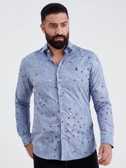 MR BUTTON - Men Blue Slim Fit Printed Casual Shirt