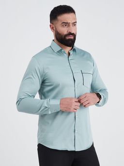 MR BUTTON - Men Green Slim Fit Casual Shirt