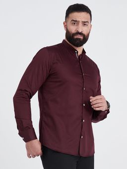 MR BUTTON - Men Wine Slim Fit Casual Shirt