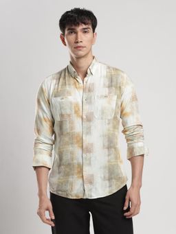 MR BUTTON - Men Beige Relaxed Opaque Checked Casual Shirt