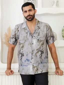 MR BUTTON - Men GreyRelaxed Floral Opaque Printed Casual Shirt