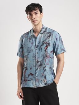 MR BUTTON - Men BlueRelaxed Floral Opaque Printed Casual Shirt