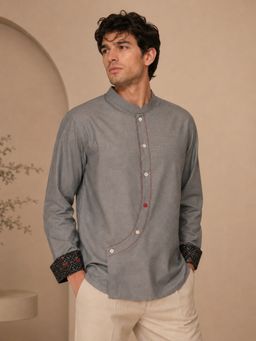 MAYANK MODI - Malai Cotton Short Grey Kurta