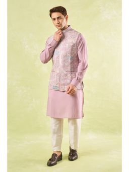 RNG Safawala - Mauve Embroidered Kurta and Pant with Nehru Jacket