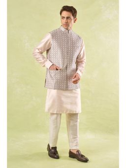 RNG Safawala - Peach Embroidered Kurta and Pant with Nehru Jacket
