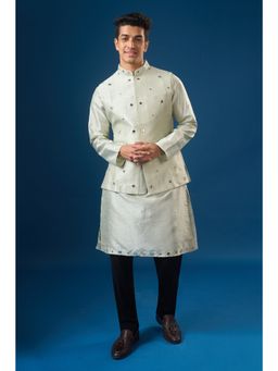 RNG Safawala - Sage Green Mirror Embroidered Kurta and Pant with Nehru Jacket