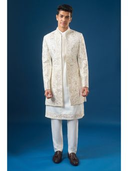 RNG Safawala - Off White Embroidered Kurta and Pant with Jacket
